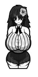 big_breasts black_and_white blush blush huge_breasts jvne_(sewerslvt) large_breasts long_hair looking_at_viewer music_(culture) ribbon school_skirt school_uniform sewerslvt sewerslvt_(artist) skirt tagme thick_thighs thighs tight_clothing traced white_shirt white_skin