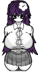 big_breasts huge_breasts jvne_(sewerslvt) knee_socks large_breasts long_hair looking_at_viewer music_(culture) purple_hair school_skirt school_uniform sewerslvt sewerslvt_(artist) skirt socks straining_buttons tagme thick_thighs thighs tight_clothing traced white_shirt white_skin