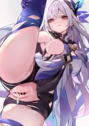 breasts ear eyes female genshin_impact girl hair lips nipples nose skirk_(genshin_impact)