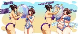 2girls beengineer belly_expansion belly_inflation breast_expansion female_only huge_belly huge_breasts swimsuit tagme wardrobe_malfunction
