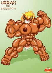 abs anthro biceps big_breasts breasts extreme_muscles fangs feline female flexing fur furry muscles muscular_female navel nipples nude plumpdragon pose pussy saber_tooth_tiger smile solo