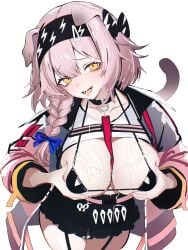 animal_ears arknights breasts female female female_only goldenglow_(arknights) saliva saliva_drip vxdrq