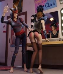 2girls 3d ass ass_focus bare_ass bent_over bent_over_table blender blonde_hair blue_eyes blue_hair chloe_price costume desk discipline dominant_female female female_only femdom femsub green_eyes hi_res high_resolution human indoors kinkblink life_is_strange light-skinned_female light_skin naughty office punishment pussy rachel_amber roleplay short_hair slapping_butt spank_marks spanked_butt spanking square_enix submissive submissive_female theater tights video_games yuri
