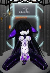 after_sex anthro black_body black_hair bodily_fluids breasts cable cervix chain_leash chains clitois cum cum_drip cum_in_pussy cum_in_vagina cum_inside domestic_cat dripping electricity electronics fan_character felid feline felis female fur genital_fluids genitals glowing glowing_eyes hair hi_res impregnation kneeling laboratory leash long_hair looking_at_viewer made_in_abyss mammal markings metal narehate navel nippel presenting purple_eyes pussy silavos smile solo spread_legs spread_pussy spread_vulva spreading teeth television vrchat vulva watermark white_body white_fur