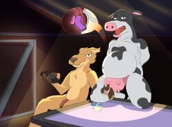 anthro apple barnyard barnyard_(series) belly bondage breasts camel camel_toe camelid duo exposed_breasts farm farmer food fruit gag gagged male male/male mammal milk nickelodeon otis_(barnyard) plant pricethecamel prostate_stimulation sex_toy slave vibrator