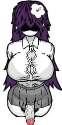 balls big_breasts erection futa_only futanari hairy hairy_balls huge_breasts jvne_(sewerslvt) knee_socks large_breasts long_hair looking_at_viewer music_(culture) penis_under_clothes precum purple_hair school_skirt school_uniform sewerslvt sewerslvt_(artist) skirt socks straining_buttons tagme thick_thighs thighs tight_clothing traced white_shirt white_skin
