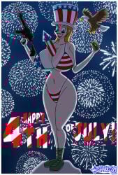 1girls 2025 4th_of_july alternate_version_available american_flag american_flag_bikini artist_logo artist_name ass bald_eagle big_ass big_breasts big_lips bikini bikini_tan breasts breasts_bigger_than_head burger cheeseburger eagle english english_text facepaint female female_focus female_only firecracker fireworks ginger ginger_hair gun hat holding holding_object holding_weapon huge_breasts lips lipstick mostly_nude mostly_nude_female nude nude_female object_between_breasts oc orange_hair orange_hair_female original original_character red_lips red_lipstick sarah_soft sharkzym sneakers solo solo_female solo_focus text thick_thighs thighs top_hat war_paint weapon