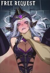 ai_generated biting_own_lip bruise choking dm4freeairequests league_of_legends legs_up pov pov_hands purple_lipstick rolling_eyes running_mascara syndra tears thighs