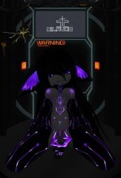 anthro black_body black_hair breasts cable cervix chain_leash chains clitoris domestic_cat electricity electronics fan_character felid feline felis female fur genitals glowing glowing_eyes hair hi_res imminent_sex kneeling laboratory leash long_hair looking_at_viewer made_in_abyss mammal markings metal narehate navel nippel presenting purple_eyes pussy silavos smile solo spread_legs spread_pussy spread_vulva spreading teeth television vrchat vulva watermark white_body white_fur