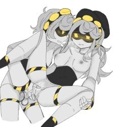 1boy 1girls blush blushing_female breasts glitch_productions hat j_(murder_drones) long_hair male/female murder_drones n_(murder_drones) nipples nude nude_female nude_male robot robot_girl robot_humanoid rubbing_clitoris rule_63 thrusting thrusting_into_pussy