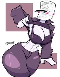 2025 big_breasts blush breasts female female_focus female_only hoodie hoodie_lift huge_breasts job_application meperz one_eye solo solo_focus thick_thighs thighs