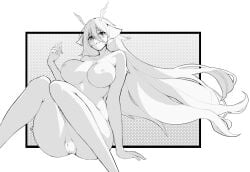 2025 5_fingers anthro antlers arm_support bangs big_breasts black_nose breasts clitoris collarbone deer deltarune digital_drawing_(artwork) digital_media_(artwork) ears_down female female_anthro fingers flowing_hair freckled_face freckles genitals hair hatching_(art) hi_res horn innie_vulva knock-kneed long_hair looking_at_viewer mammal monochrome new_world_deer nipples noelle_holiday nude nude_anthro nude_female parted_bangs pivoted_ears reindeer shaded sitting slim_anthro slim_female solo stippling undertale_(series) v-olk vulva wide_hipped_anthro wide_hipped_female