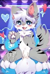 blush bodily_fluids canid erection female fur genital_fluids hair male male/female mammal nude solo tgxqc xiaoou