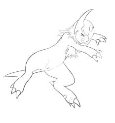 2014 3_toes absol blush blush_lines claws digital_drawing_(artwork) digital_media_(artwork) eyelashes fangs feet female feral finger_claws front_view generation_3_pokemon genitals hi_res looking_at_viewer meraence monochrome nintendo pawpads pokemon pokemon_(species) presenting_vulva pussy quadruped simple_background snout solo spread_legs spreading teeth toe_claws toes tongue tongue_out vulva white_background