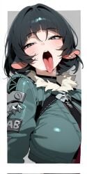 1girls ai_generated animal_ears big_breasts black_hair blush breasts green_eyes jane_doe_(zenless_zone_zero) looking_at_viewer mouse_ears tongue tongue_out zenless_zone_zero