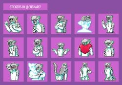 absurd_res annoyed ass blush blush_lines bodily_fluids chastity_cage chastity_device crying duskari7 gesture hand_gesture heart_symbol hi_res holding_heart hug listening_to_music loaf penis_peek presenting presenting_hindquarters sticker_pack tears thumbs_up tongue tongue_out