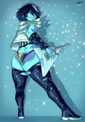big_ass big_butt boots booty bottomless deltarune dyed_hair femboy gay guitar jacket kris_(deltarune) m4rsart male male_only pride_colors pride_month punk rainbow_underwear ripped_clothing ripped_pants rocker sparkles twink underwear