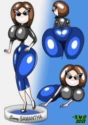 breasts dollification female female_only high_heels huge_ass huge_breasts knick_knack navel revealing_clothes samsung samsung_sam sunglasses sunnification superweirdman swimsuit thick_thighs transformation wide_hips