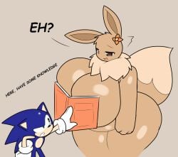1boy 1girls ^o^ adorable ass big_ass big_breasts bigger_female blue_body breasts breasts_bigger_than_head brown_fur brown_skin canon_design closed_eyes completely_naked completely_naked_female completely_nude completely_nude_female confusion crossover cute cute_face dialogue eevee eeveelution female female_focus furry grammatical_error grey_background hedgehog hedgehog_humanoid huge_ass huge_breasts hyper_breasts male mispelling naked naked_female nintendo nude nude_female open_mouth pokémon_(species) pokemon pokemon_(species) sega simple_background smaller_male sonic_(series) sonic_the_hedgehog sonic_the_hedgehog_(series) talking_to_another talking_to_partner tha_randomu