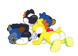 ambiguous_gender animated anthro ass ballstoyou2 black_yoshi duo face_fucking fellatio genitals irrumatio male male/ambiguous mario_(series) mario_bros mario_kart nintendo oral oral_penetration penetration penile penis penis_in_mouth sex yellow_yoshi yoshi