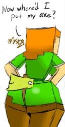 1girls alex_(minecraft) annoyed ass ass_focus back_view big_ass big_butt breasts butt_focus cube_head dialogue doodle fat fat_ass fat_butt female female_only ginger green_eyes huge_ass huge_butt looking_back minecraft object_between_ass orange_hair solo solo_female square_head thick thick_ass thick_thighs wifeyvoo