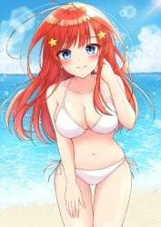 1girls ahoge antenna_hair bare_arms bare_belly bare_chest bare_hands bare_hips bare_legs bare_midriff bare_navel bare_shoulders bare_skin bare_thighs beach belly belly_button bikini bikini_bottom bikini_only bikini_top blue_eyes blue_eyes_female blue_sky blush blush_face blushing_at_viewer blushing_female blushing_lines breasts busty busty_female busty_girl busty_teen cleavage closed_mouth_smile clouds coast collarbone curvaceous curvaceous_body curvaceous_female curvaceous_figure curvaceous_hips curvaceous_teen curvaceous_thighs curvy curvy_body curvy_female curvy_figure curvy_hips curvy_teen curvy_thighs day daylight daytime elbows exposed_arms exposed_belly exposed_chest exposed_hips exposed_legs exposed_midriff exposed_navel exposed_shoulders exposed_skin exposed_thighs eyebrows_visible_through_hair female female_focus female_only fingers go-toubun_no_hanayome groin hair_ornament hair_ornaments halterneck hand_on_leg hand_on_own_leg hand_on_own_thigh hand_on_thigh high_resolution high_school_student highres horizon hourglass_figure large_breasts lean_figure long_hair looking_at_viewer midriff nakano_itsuki narrow_waist navel ocean outdoor outdoors outside red_hair red_hair_female sand school_girl sea seaside shoulders side-tie_bikini sky slender_body slender_waist slim_waist smile smiley_face smiling smiling_at_viewer smirk solo standing string_bikini swimsuit swimwear teen_girl teenage_girl teenage_tits teenager thick_thighs thighs upper_body wide_hips young_female young_woman yukiunag1