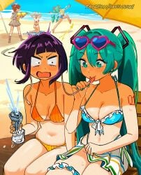5girls crossover female female_focus female_only hatsune_miku jirou_kyouka kyoka_jiro kyouka_jirou licking my_hero_academia snegovski vocaloid yuri