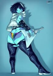 big_ass big_butt boots booty bottomless deltarune dyed_hair femboy gay guitar jacket kris_(deltarune) m4rsart male male_only pride_colors pride_month punk rainbow_underwear ripped_clothing ripped_pants rocker twink underwear