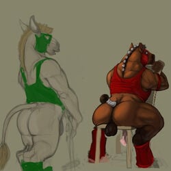 anatomically_correct anthro ass backsack balls balls_hanging_over_edge chair clothing collaboration equine furry furry_only gay horse horsecock male muscles narse penis scrotum shirt sketch trogan