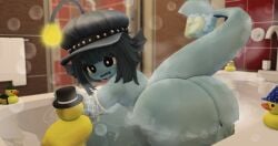 ass ass ass_bigger_than_head ass_focus asshole bath bathing blue_body blue_hair blue_skin bubbles butt_focus fish fishnet_armwear fishnets hat indoor indoors nokomi nokomi_rr34 nude nude_female nudity nudity_girl roblox roblox_avatar roblox_studio robloxian rubber_duck solo solo_female solo_focus water