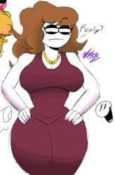 1girls ass big_ass big_breasts big_butt blue_jewel breasts brown_dress brown_hair carmen_(spooky_month) classy classy_female clothed clothed_female clothes clothing doodle dress eyeliner female female_focus female_only gold_(metal) gold_bracelet gold_jewelry gold_necklace hand_on_hip long_hair mature_female milf necklace rich rich_girl solo solo_female solo_focus spooky_month thick_thighs thighs wealthy wealthy_female white_body white_skin wifeyvoo