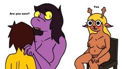 big_breasts cuckquean deer_girl deltarune dialogue furry furry_female kris_(deltarune) meme meme_reference noelle_holiday scalie scalie_female susie_(deltarune) vanveleca