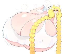 big_breasts breasts cassie_(theycallhimcake) cleavage disembodied_head female grin ice ice_bag ice_cube jpg long_hair massive_breasts musk musk_clouds original original_character sweat sweatdrop sweating sweaty sweaty_body tagme theycallhimcake torso twitter_link yellow_hair