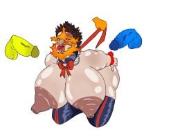 bara blue_penis bottom_dad bow busty_boy choker collar endeavor_(boku_no_hero_academia) endeavor_(my_hero_academia) enji_todoroki fag_daddy faggot_daddy fancy femdaddy fire flames floating_hands floating_penis gay hands_behind_back huge_ass huge_breasts huge_butt huge_cock huge_cock huge_nipples huge_thighs leash leash_pull male male_only orange_hand red_hand slutty slutty_daddy thighhighs yaoi yellow_penis