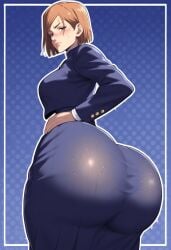 ai_generated ass ass ass_focus back_view big_ass big_butt big_thighs bob_cut brown_eyes brown_hair bubble_ass bubble_butt butt_focus enormous_ass enormous_butt enormous_thighs fat_ass fat_butt female huge_ass huge_butt huge_thighs jacket jujutsu_kaisen kugisaki_nobara lips long_skirt massive_butt massive_thighs nobara_kugisaki school_uniform short_hair skirt sweat sweaty sweaty_body sweaty_butt thick thick_ass thick_butt thick_thighs thighs tight_clothing zeca997