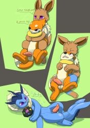 absorption_vore absurd_res alchemical_symbol balls blush blush_lines buizel duo eevee eeveelution feral feral_on_feral generation_1_pokemon generation_4_pokemon genitals hi_res hug hugging_another hugging_from_behind lewdkitten069 male nintendo penis pokemon pokemon_(species) purple_eyes speech_bubble surprised_expression symbol tapering_penis transformation vaporeon vore