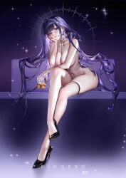 breasts ear eyes female genshin_impact girl hair lips nipples nose raiden_shogun