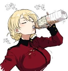 1girls ahemaru blonde_hair darjeeling drinking female girls_und_panzer large_breasts lips