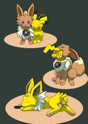 absurd_res ambiguous_gender balls duo eevee feral feral_on_feral generation_1_pokemon genitals hi_res jewelry lewdkitten069 male necklace nintendo oral_vore paws penis pikachu pokemon pokemon_(species) purple_eyes shocked transformation vore