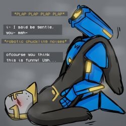 2boys alternate_version_at_source alternate_version_available anal angel angel_boy badly_drawn_feet black_body blue_body blushing_male chubby chubby_male cuntboy dominant_male dominant_robot english_text gabriel_(ultrakill) gay gay_sex gaybriel_and_vaggot1 glowing glowing_eyes glowing_genitalia grabbing_thighs helmet holding_waist intersex legs_on_shoulders legs_up male male/male male_only male_penetrating mask masked masked_male missionary_position moaning motion_lines nervous new_blood_interactive no_armor no_artist_signature on_back panting pillow plap robot robot_boy robot_dick robot_genitalia robot_humanoid robot_on_angel robot_penis robotic self_upload speech_bubble strange_penis submissive_male sweaty sweaty_male tagme text text_bubble thick_thighs top_surgery_scars trans_man ultrakill v1_(ultrakill) without_clothes yaoi yellow_eyes
