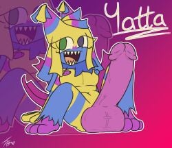animate_inanimate anthro big_penis dandy's_world epic_face female genitals gradient_background huge_cock idontknowhowtotag intersex living_pinata penis pinata simple_background solo tyefoat_(artist) yatta_(dandy's_world)
