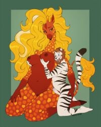 anthro areola beard bedroom_eyes black_stripes blonde_hair breasts brown_areola brown_body brown_fur brown_hair brown_nipples dewclaw_hooves duo erection facial_hair facial_piercing felid female fur genitals giraffe giraffid green_background hair half-closed_eyes hi_res hooves horn humanoid_genitalia humanoid_penis humanoid_vulva kaylii licking licking_lips mae_(kaylii) male male/female mammal narrowed_eyes nipples nose_piercing nose_ring orange_spots ossicone pantherine penis piercing ring_piercing seductive simple_background size_difference slightly_chubby slightly_chubby_anthro slightly_chubby_female smile smirk smug smug_face spots striped_body striped_fur stripes tail tail_tuft tiger tongue tongue_out tuft vulva white_body white_fur yellow_spots