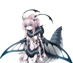 antennae blue_eyes breasts cecil_(mon-musu_quest!) corruption dgallon empty_eyes female insect_girl insects monster_girl moth multi_arm multi_limb navel silver_hair smile solo topless wings