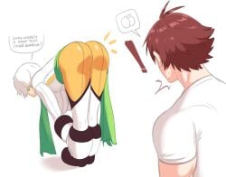 2d 2d_(artwork) 2d_artwork albino ass ass_focus ass_up bending bending_down bending_forward bending_over bending_over_position bent_forward bent_over butt_focus butt_up buttholemagick buttocks clothed clothed_ass clothed_female clothed_female_clothed_male clothed_male clueless clueless_female comic distracted distracting distraction english english_commentary english_dialogue english_language english_text jackie_rose original original_art original_artwork original_characters peek peeping staring staring_at_another staring_at_ass staring_at_partner tobias_leviathan unaware unaware_exhibitionist white_body white_hair