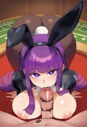 1boy 1boy1girl 1girls 777form777 ai_generated black_lips black_lipstick blowjob blush breasts breasts_out bunny_ears bunny_tail bunnysuit fellatio female fern_(sousou_no_frieren) heart huge_breasts kiss_mark kiss_mark_on_body lipstick_mark lipstick_mark_on_penis long_hair looking_at_viewer looking_up makeup male nipples on_all_fours oral oral_sex penis penis_in_mouth pov pov_crotch pov_eye_contact pov_male purple_eyes purple_hair simple_background sousou_no_frieren sweat