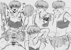 2boys alternate_costume anal anal_sex armpit_fetish armpit_sex blush cheerleader cheerleader_uniform cowgirl_position crossdressing cum cum_on_armpit erection erection_under_clothes fake_kitarou femboy gay gegege_no_kitarou hakaba_kitarou male male_only multiple_scenes penis short_hair smile solo_focus tenting twink yaoi yuruko_(artist)