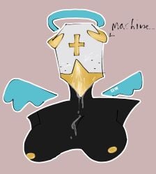 angel big_breasts breasts cum cum_on_breasts dialogue female gabriel_(ultrakill) gold_nipples implied_sex machine no_bra text tits_out trans_man ultrakill v1_(ultrakill)