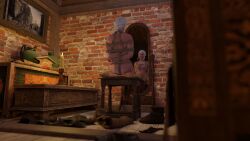 3d ass back_view bondage breasts captured captured_heroine cd_projekt_red ciri completely_nude did_blender female light-skinned_female mirror mirror_reflection nipples nude rope_bondage solo solo_female the_witcher_(series) the_witcher_3:_wild_hunt white_hair
