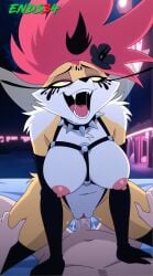 2025 big_breasts cowgirl_position ends34 female female_focus furry_female helluva_boss pink_eyes queen_bee-lzebub_(helluva_boss) rolling_eyes saliva vaginal_penetration