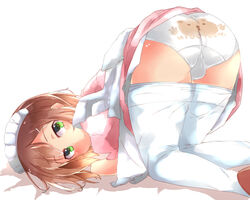 1boy animal_print ass ass_up back-print_panties baka_to_test_to_shoukanjuu bear_panties bear_print black_pantyhose blush brown_hair bulge clothes_pull clothes_writing clothing crossdressing femboy girly green_eyes itou_ayachi kinoshita_hideyoshi legwear looking_back male male_focus male_only panties pantyhose pantyhose_pull print_panties pun2 short_hair solo top-down_bottom-up trap trefoil underwear underwear_writing white_legwear white_panties white_pantyhose